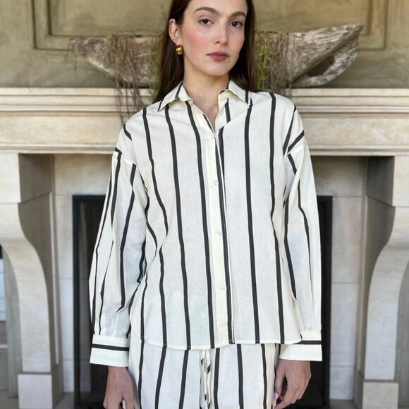 benaar la Tops - Benaar LA Hilda Striped Long Sleeve Linen Button Down Top